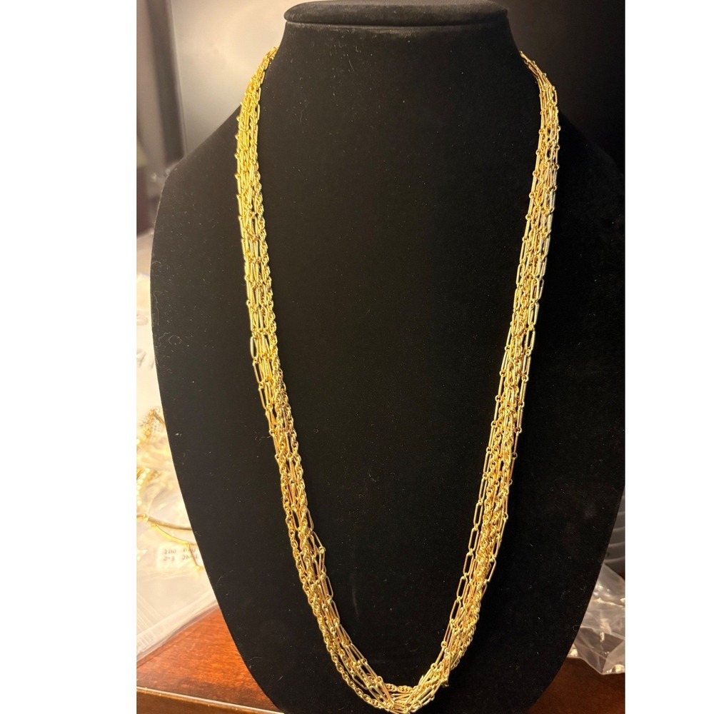 Gold Tone Multi Strand Layered Paperclip and Rope Chain Necklace Long 30 Inch